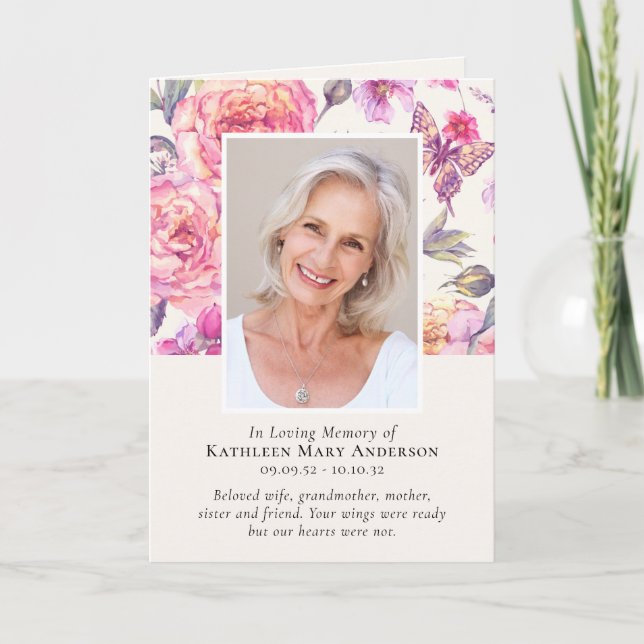 Blommigt Peonies Photos Foldad Memorial Funeral Program (Framsida)