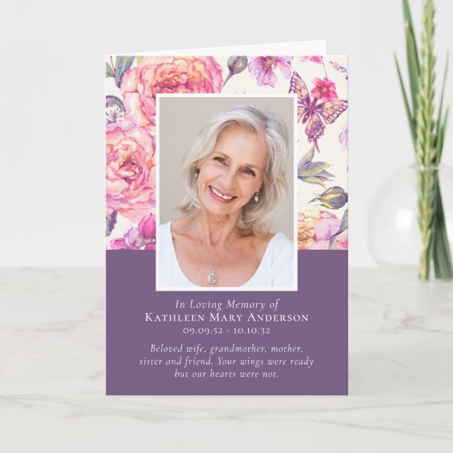 Blommigt Peonies Photos Foldad Memorial Funeral Program (Framsida)