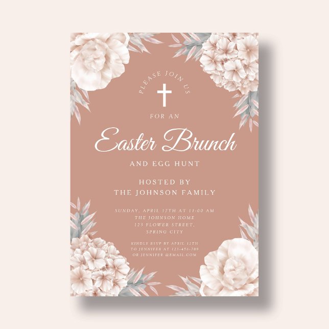 Blommigt Peonies Religiösa Kor Påsk Brunch Inbjudningar (Floral Peonies Religious Cross Easter Brunch Invitation)