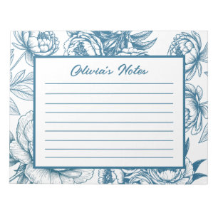 Blommigt Peony Blue Anteckningsblock