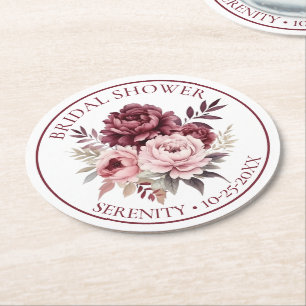 Blommigt Peony Burgundy Rosa Peonies Möhippa Underlägg Papper Rund