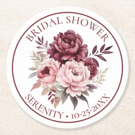 Blommigt Peony Burgundy Rosa Peonies Möhippa Underlägg Papper Rund