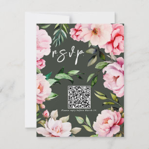 Blommigt Peony Magnolia Grönt Bröllop QR OSA Kort