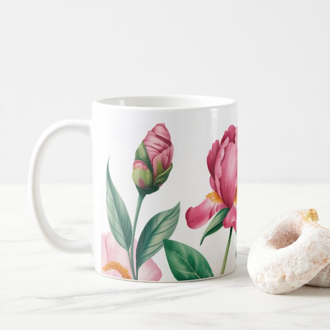 Blommigt Peony & Ro Garden Art Coffee Mugg (Med munk)