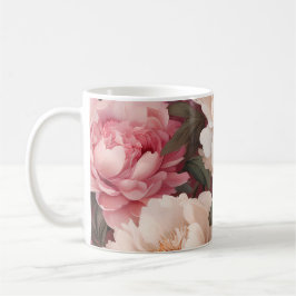 Blommigt Peony Rosa and White Kaffemugg