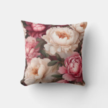 Blommigt Peony Rosa och White Dekorativ kudde