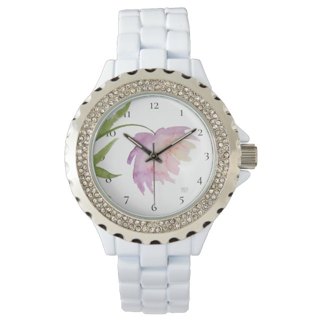 *~* Blommigt Peony Watercolor Rosa Lavender Popula Armbandsur (Framsida)