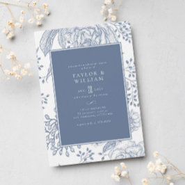 Blommigt Periwinkle Blue Elegant Rehearsal Middag Inbjudningar