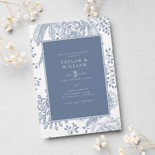 Blommigt Periwinkle Blue Elegant Rehearsal Middag Inbjudningar