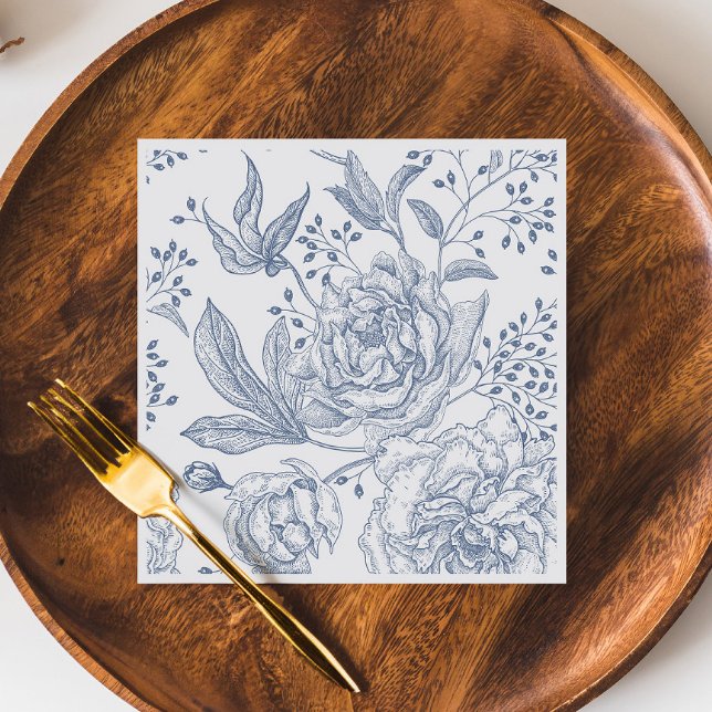 Blommigt Periwinkle Elegant Blue Bröllop Pappersservett (Skapare uppladdad)