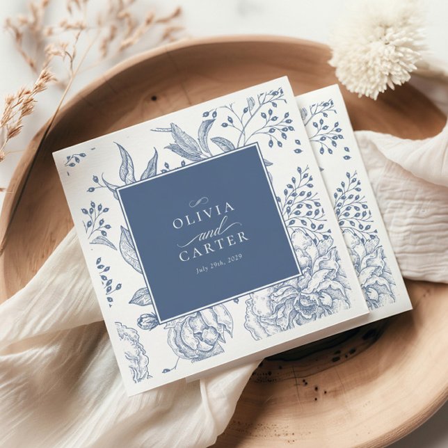 Blommigt Periwinkle Elegant Blue Bröllop Pappersservett (Skapare uppladdad)