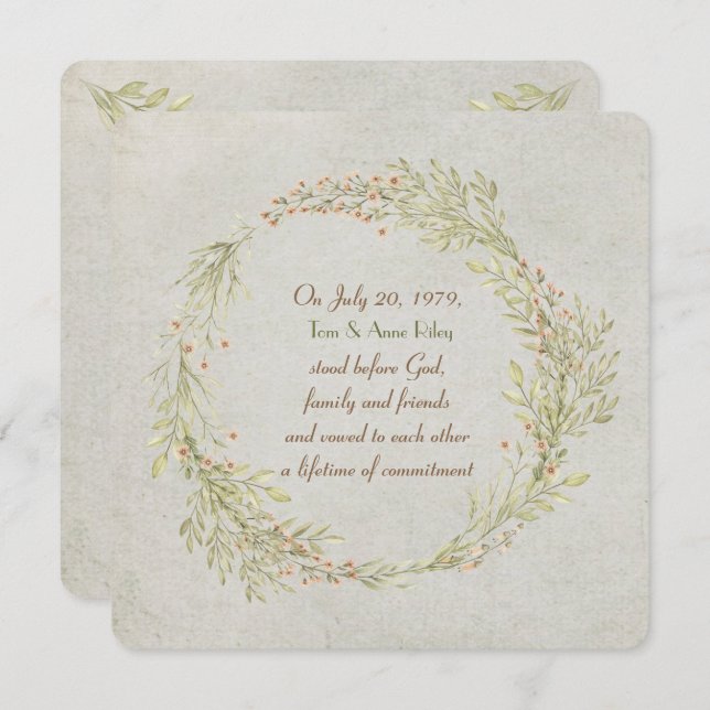 blommigt Persika och grönt Lafy Utandning Vow Förn Inbjudningar (Fram/baksida)