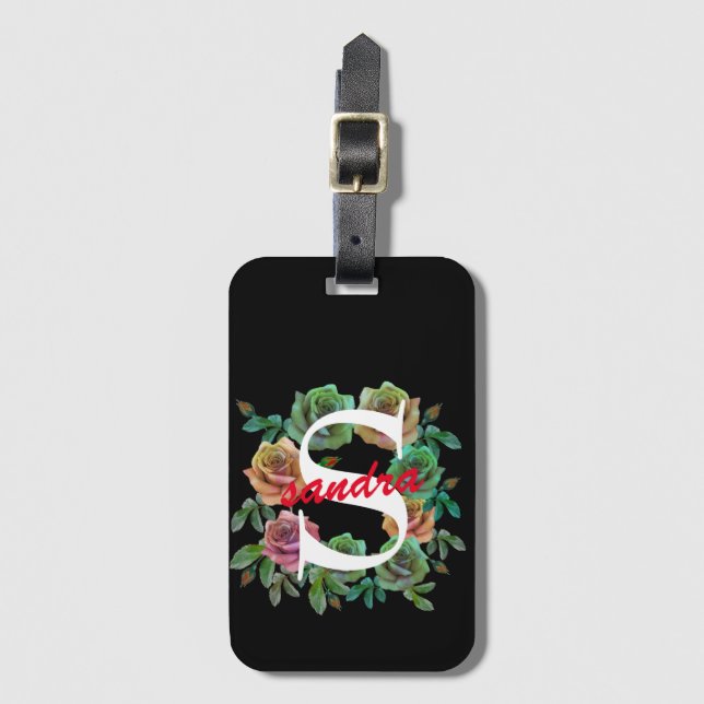 BLOMMIGT PERSONALISERA ANPASSNINGSBAR BREV BAGAGEBRICKA (Framsida vertikal)