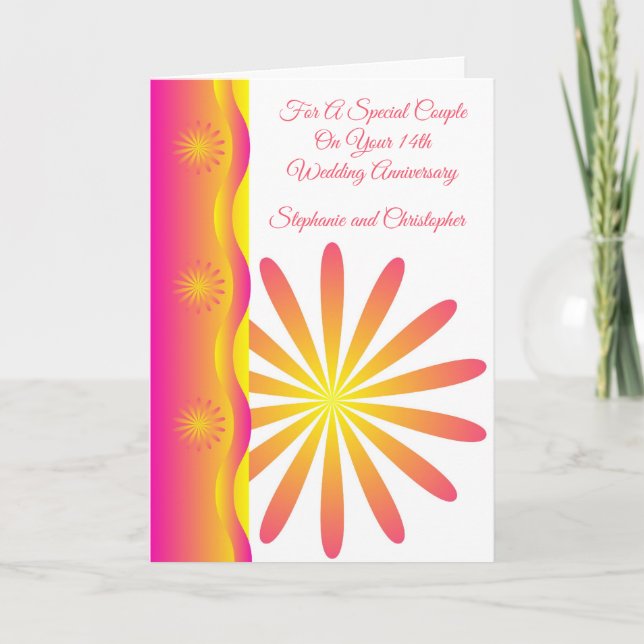 Blommigt Personlig 14:e Bröllop-årskort Kort (Framsida)