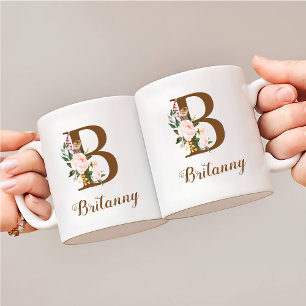 Blommigt Personlig Bridesmaid Brev B Gift Kaffemugg