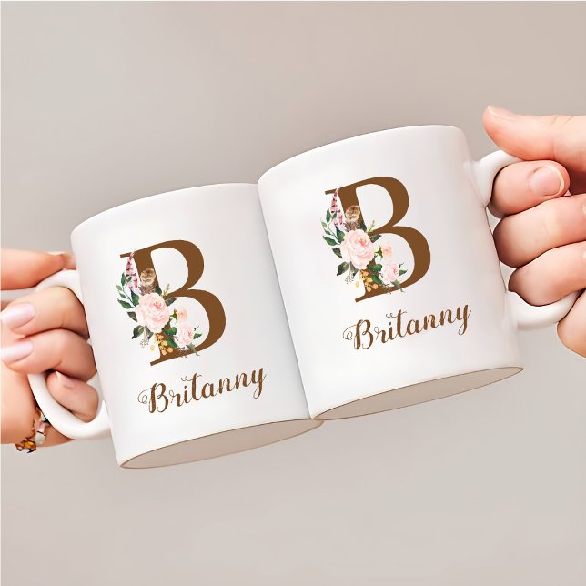 Blommigt Personlig Bridesmaid Brev B Gift Kaffemugg (Skapare uppladdad)