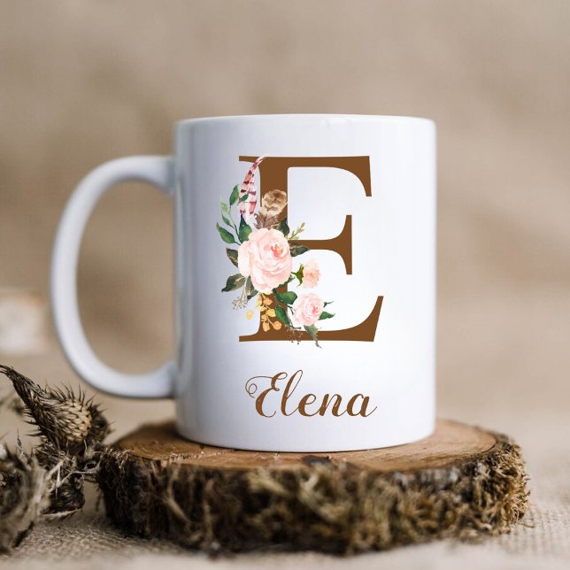 Blommigt Personlig Bridesmaid Brev E Gift Kaffemugg (Skapare uppladdad)