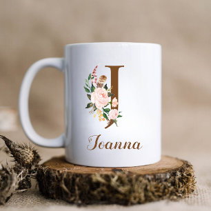 Blommigt Personlig Bridesmaid Brev J Gift Kaffemugg