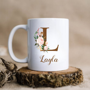 Blommigt Personlig Bridesmaid Brev L Gift Kaffemugg