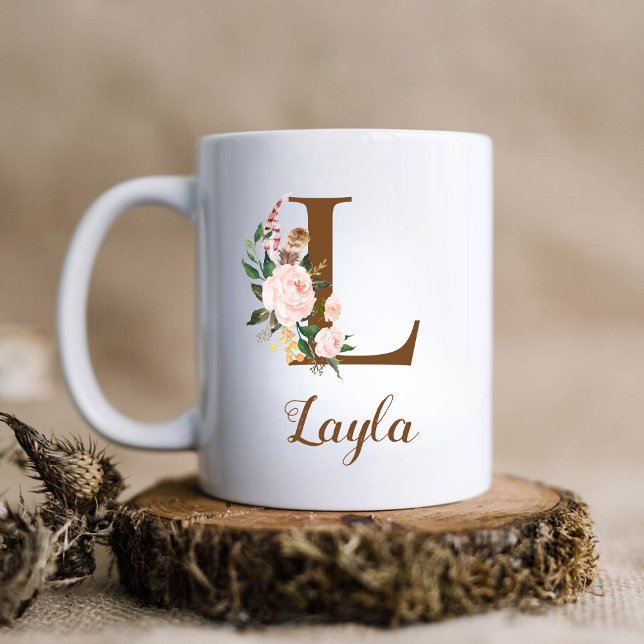 Blommigt Personlig Bridesmaid Brev L Gift Kaffemugg (Skapare uppladdad)
