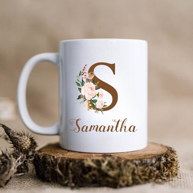 Blommigt Personlig Bridesmaid Brev S Gift Kaffemugg (Skapare uppladdad)