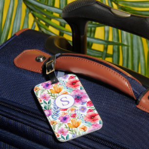 Blommigt Personlig för vattenfärg Monogram Bagagebricka