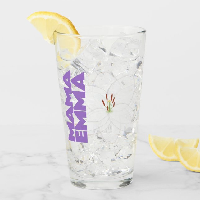 Blommigt Personlig Glass Kopp med Lily Design (Framsida Ice)