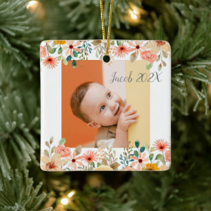 Blommigt Personlig Grandparent Grandchild Photo Julgransprydnad Keramik