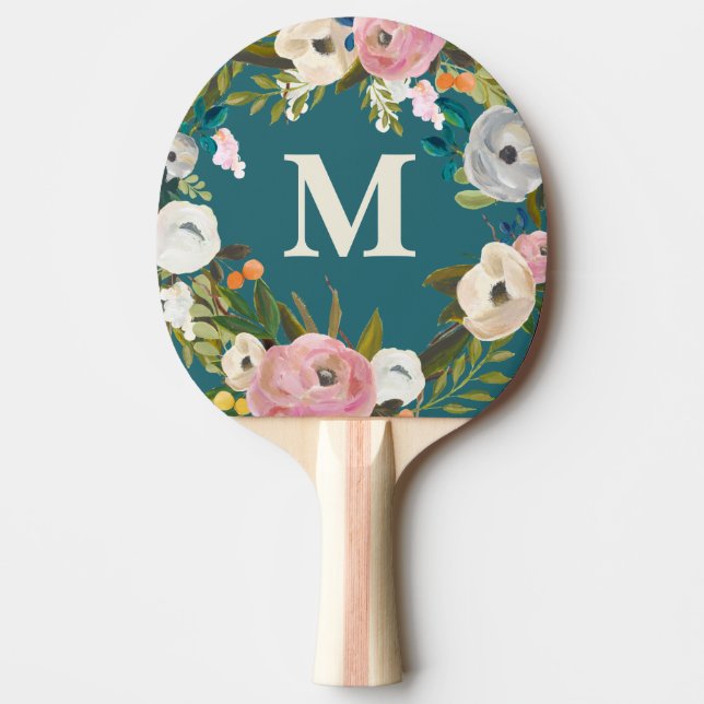 Blommigt Personlig Monogram Bord Pingisracket (Framsidan)