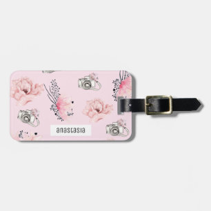 Blommigt Personlig PastellRosa Bagagebricka