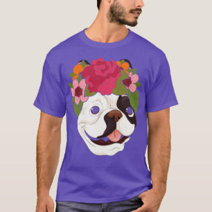 Blommigt Pet Flower Krona Hund aveln Fransk Bulldo T Shirt