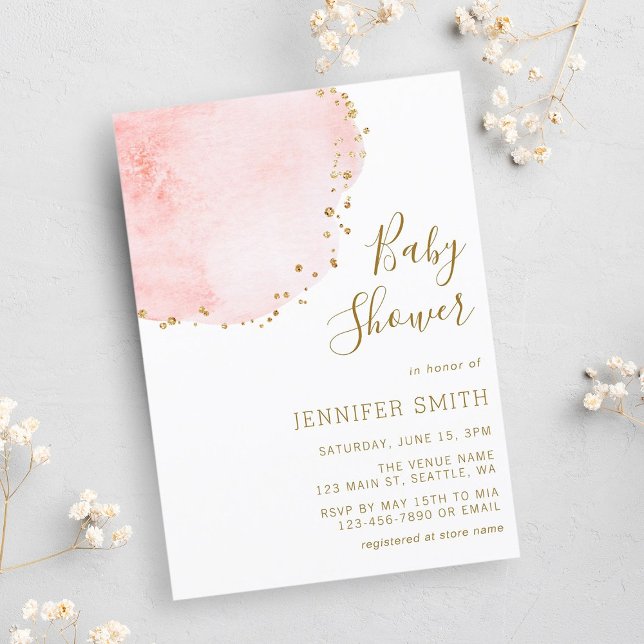  Blommigt Petal Guld Glitter Dots Baby Shower Inbjudningar (Skapare uppladdad)
