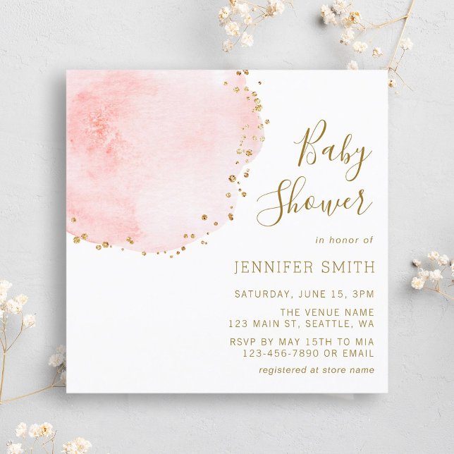  Blommigt Petal Guld Glitter Dots Baby Shower Inbjudningar (Skapare uppladdad)