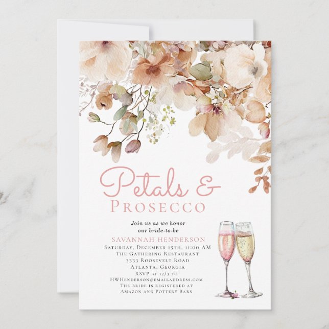 Blommigt Petals och Möhippan Bubly Prosecco Inbjudningar (Framsida)