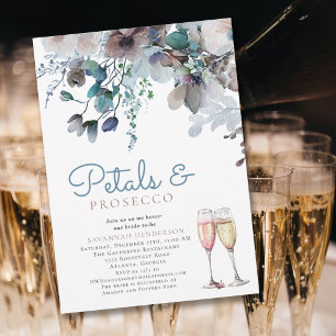 Blommigt Petals och Prosecco Blue Möhippa Inbjudningar