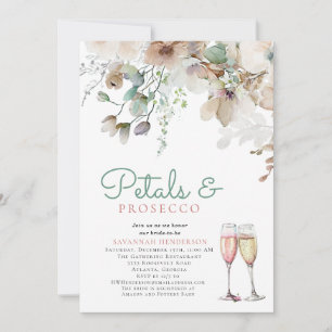 Blommigt Petals och Prosecco Teal Möhippa Inbjudningar