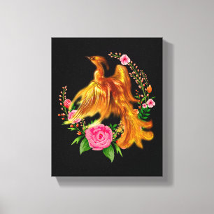 Blommigt Phoenix stiger från Fantasy i Fiery Ashes Canvastryck