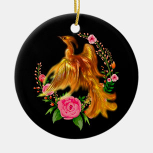 Blommigt Phoenix stiger från Fantasy i Fiery Ashes Julgransprydnad Keramik