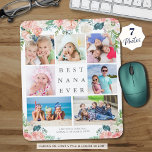 Blommigt Photo Collage BEST NANA EVER Personlig Musmatta<br><div class="desc">Skapa en fotominnesmusknapp med 7 foton på en utbytbar vit bakgrund som accentueras med rosa, vita blommor och grått-färgad i och ro. AVDELNINGSFÖRÄNDRING: Den enkla, klassiska titeln BEST NANA EVER kan ändras och du kan lägga till ett personligt budskap eller barnbarns namn. ÄNDRINGAR: Du kan ändra bakgrundstecknet färg och textteckensnittet...</div>