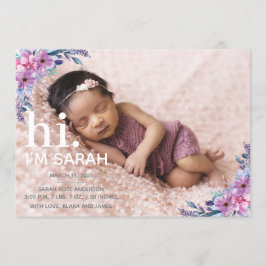 Blommigt Photo Collage Birth Notice Inbjudningar