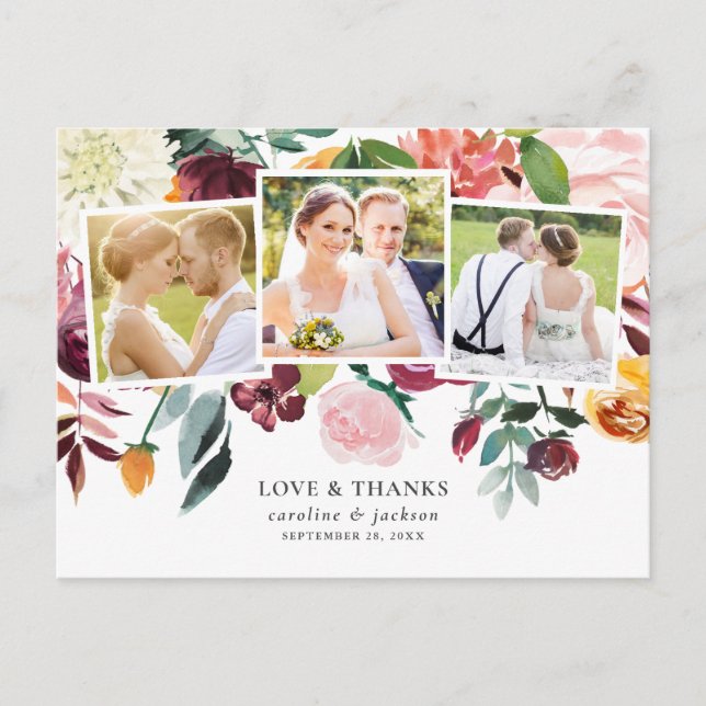 Blommigt Photo Collage Tack Vykort (Framsida)