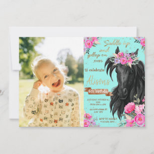 Blommigt Photo Horse Birthday Theme Inbjudningar