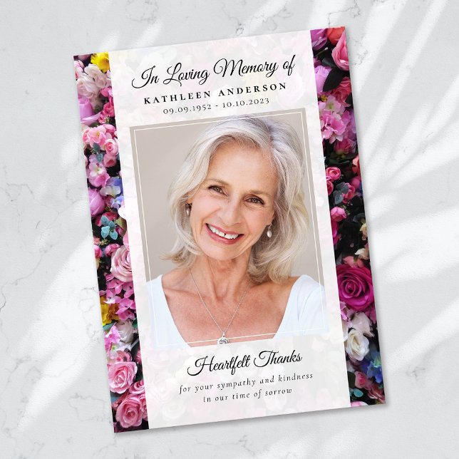 Blommigt Photo Keepsaké Funeral Memorial Tack Kort (Skapare uppladdad)