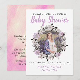 Blommigt Photo Moderskap Baby Shower Inbjudningar