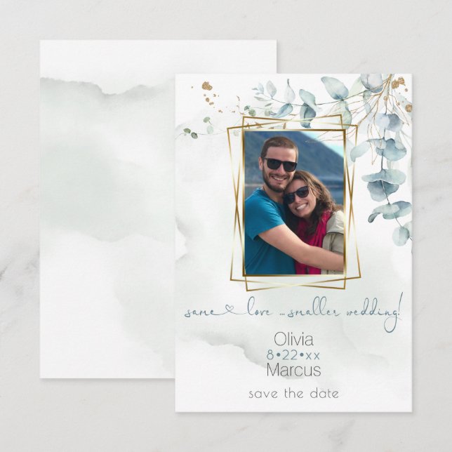 Blommigt Photo Ram Dusty Grönt Eucalyptus Inbjudningar (Fram/baksida)