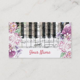 blommigt piano-lärare visitkort