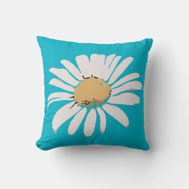 Blommigt Pillow för turkos-Daisy Kudde (Framsida)