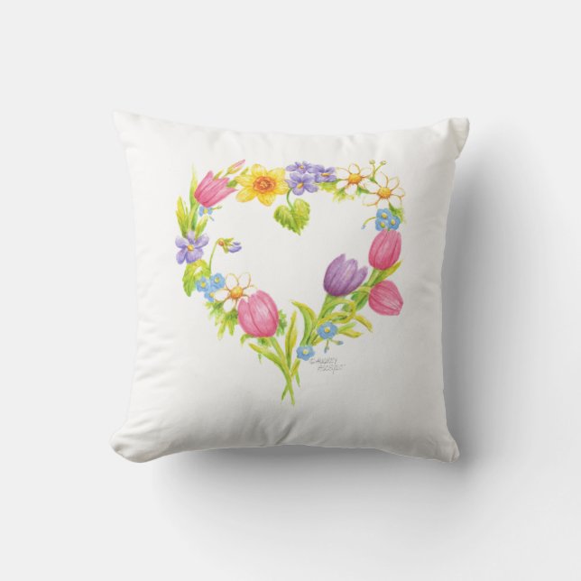 Blommigt Pillow Hjärtkrans Kudde (Framsida)