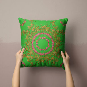 Blommigt Pillow i Grönt Kudde