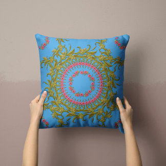 Blommigt Pillow i Himmel Blue Kudde